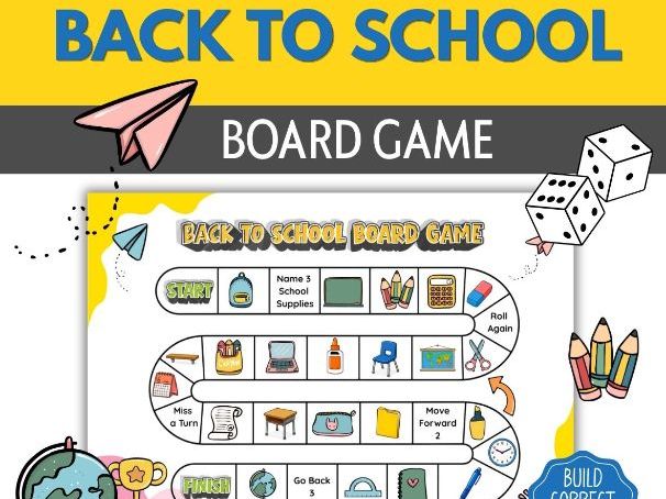 Back to School Board Game | ESL Speaking Activity | School Supplies Vocabulary