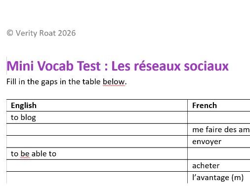 AQA GCSE French Mini Vocab Test - Media and Technology
