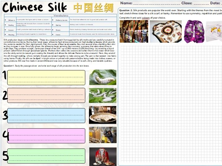 Textiles Cover Homework worksheet Chinese Silk