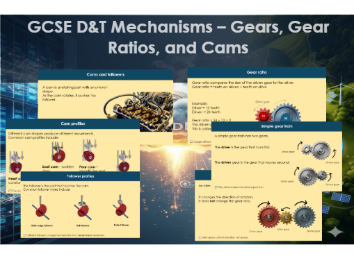 GCSE D&T Mechanisms – Gears, Gear Ratios and cams