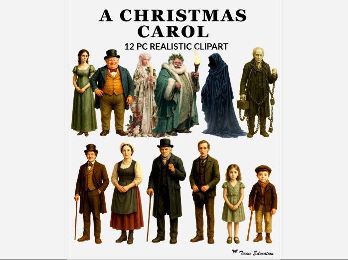 A Christmas Carol Clipart Set: Realistic Illustrations for Teachers and Students