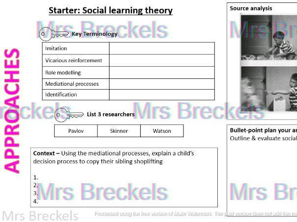 Approaches (AQA A-level Psychology 2025-) - Recap starter/do now worksheets with answers