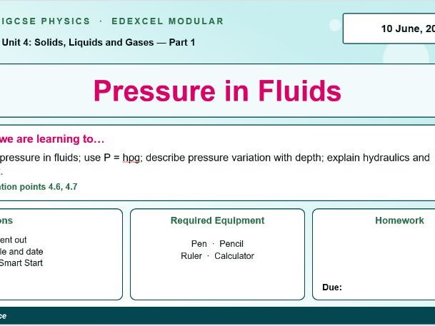 IGCSE Physics: Pressure in Fluids | Edexcel Modular | Unit 4 | L4