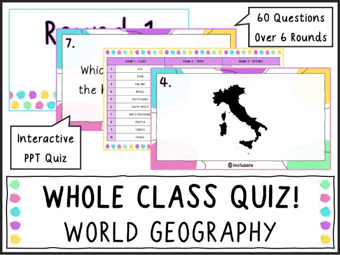 Whole Class World Geography Quiz, End of Year/Term