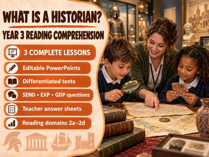 Year 3 Reading Comprehension: What is a Historian? - 3 Lessons for only £2.00!