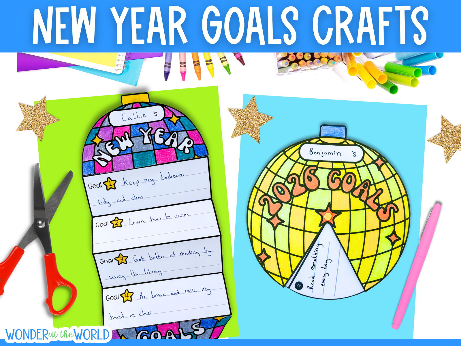 New Year goal setting disco ball January writing crafts KS2
