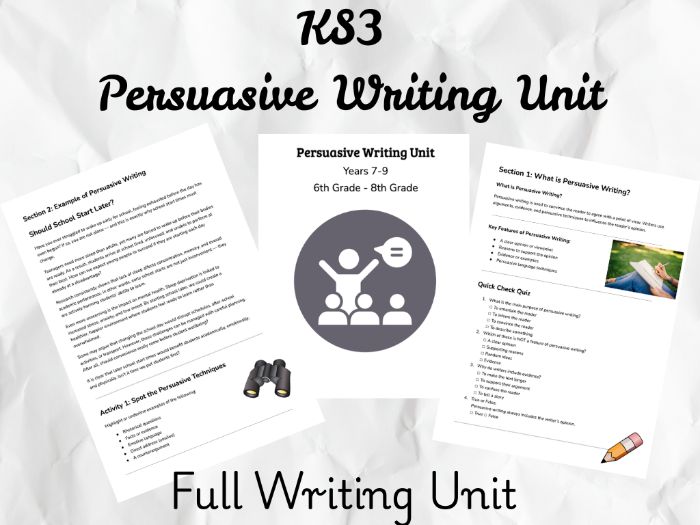 Persuasive Writing Unit: Model Texts, Scaffolded Planning & Step-by-Step Activities (KS3)