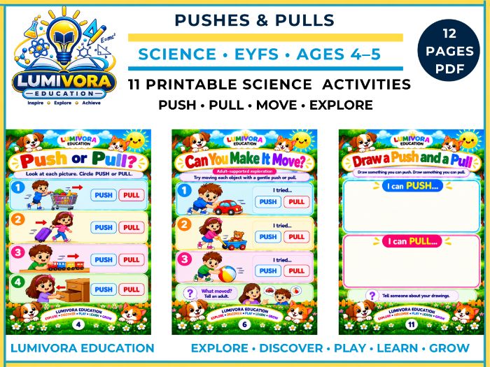 EYFS Pushes and Pulls Worksheets | Reception Science Activities | Book 1