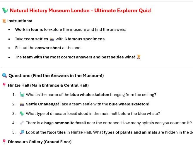 Natural History Museum London Quiz