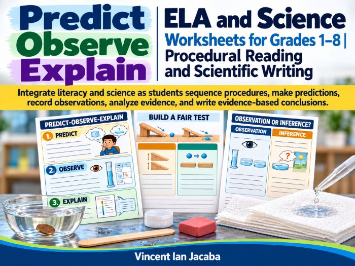 Predict–Observe–Explain ELA & Science Worksheets Grades 1–8 | Scientific Inquiry
