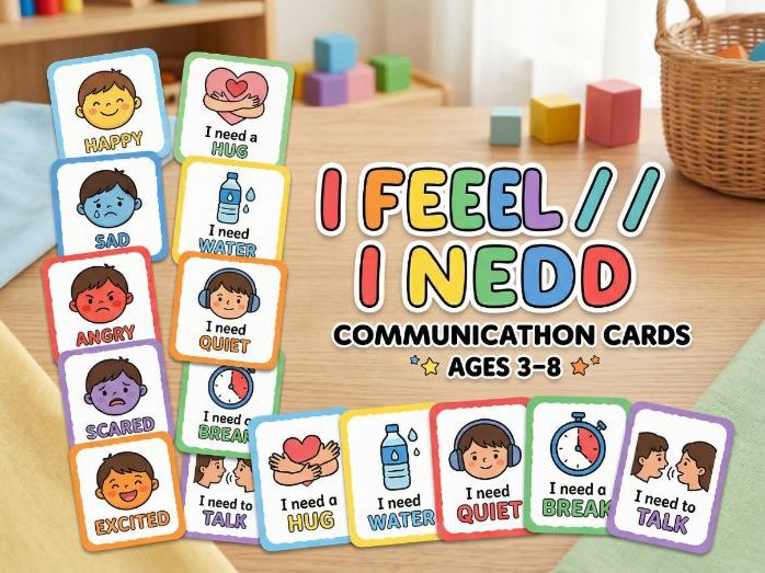 I Feel / I Need Communication Cards for Kids Ages 3–8 | Emotional Regulation Tool