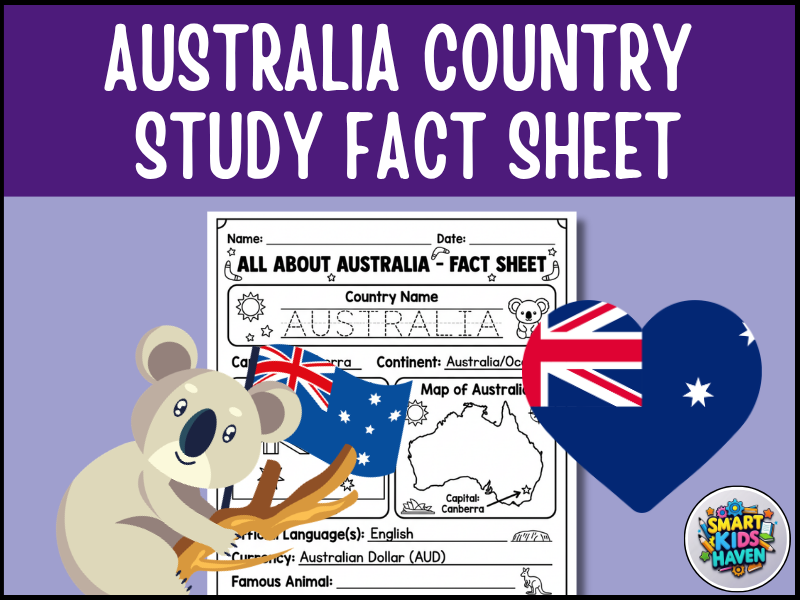 Australia Map and Flag Country Study Research Project Worksheet Geography Activity