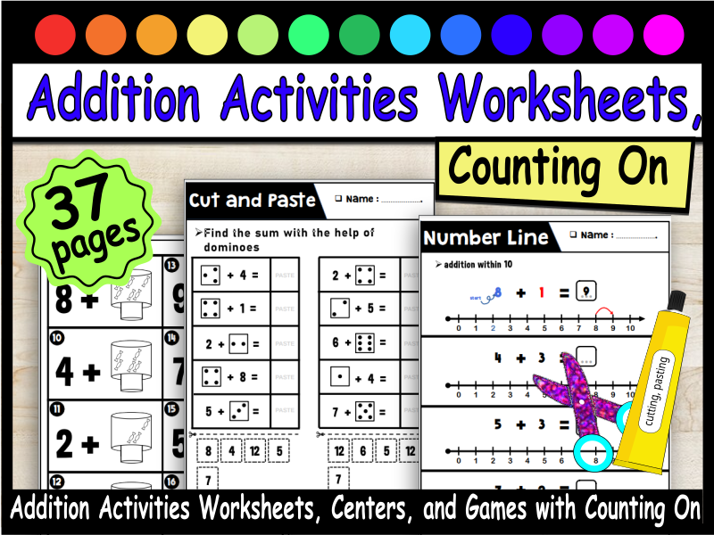 Addition Activities Bundle: Counting On Strategy Worksheets & Math Centers (K-2)