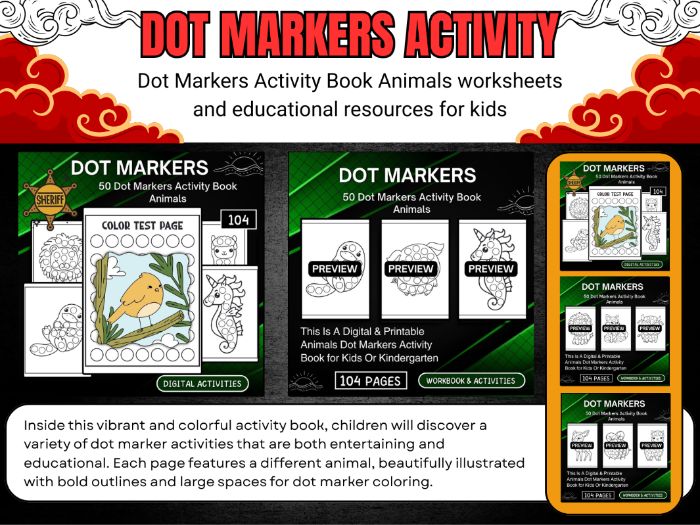 Dot Markers Activity Book Animals Worksheets activities for kids