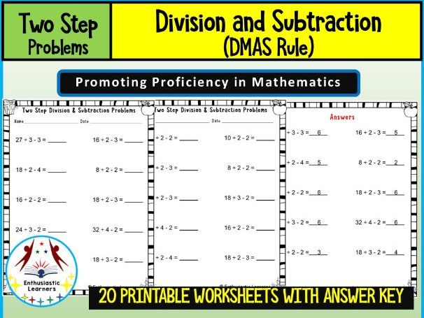 Two-Step Division and Subtraction Worksheets Math Problems
