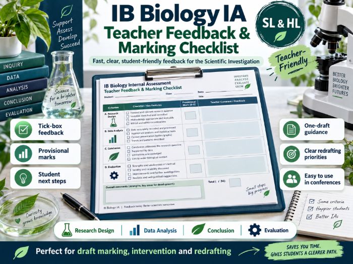 IB DP Biology IA Teacher Feedback and Marking Checklist (First exams 2028)