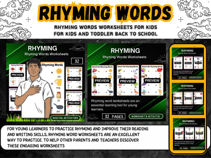 Rhyming Words Worksheets BACK TO SCHOOL