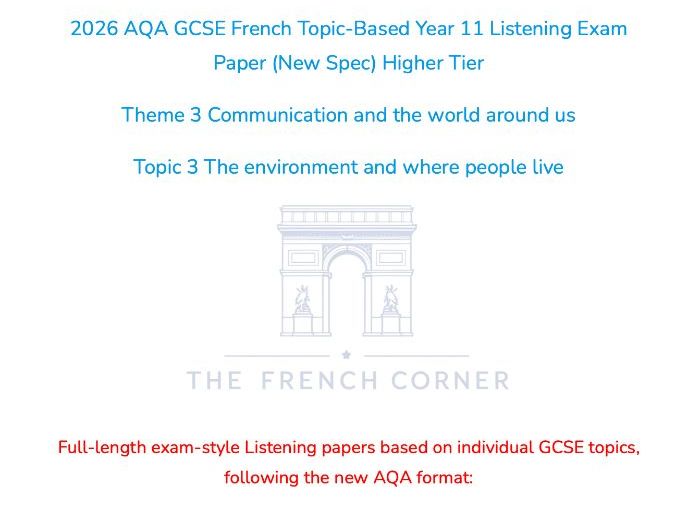 2026 AQA GCSE French Higher Listening Paper 3.3 Environment with Realistic Exam Audio