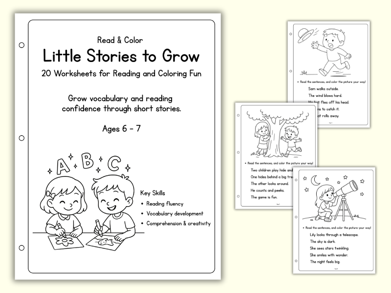 Little Stories to Grow – Read & Color (Ages 6–7)