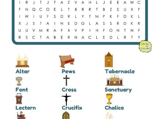 Church Features Word Search with Illustrations | RE Activity (Ages 7–9)