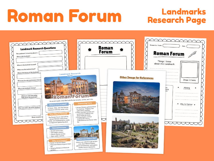 Roman Forum Research Project | Ancient Rome Landmark Worksheets