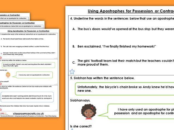 Apostrophes for contraction worksheet pdf image