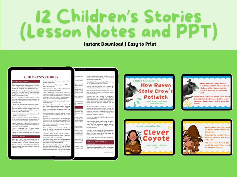 12 Children's Stories (Lesson Note & Powerpoint Presentation w/ 10 Reading Questions)