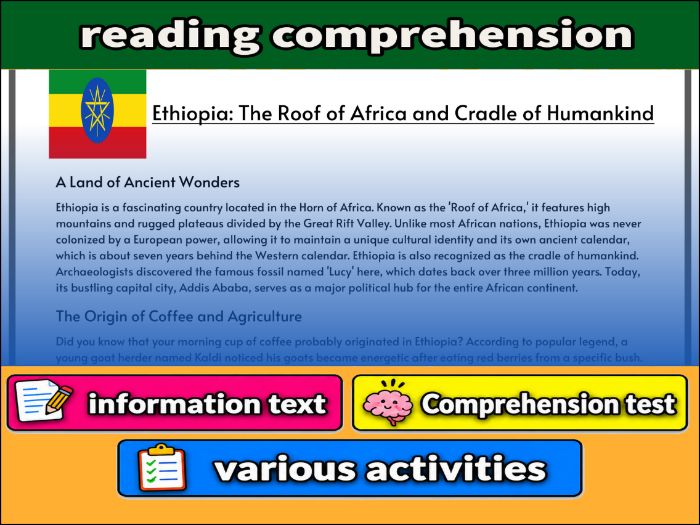 Ethiopia: The Roof of Africa and Cradle of Humankind- Reading Comprehension, Worksheet & Activities