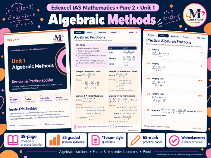 Unit 1: Algebraic Methods - Edexcel IAL Pure Maths 2 | Revision Booklet
