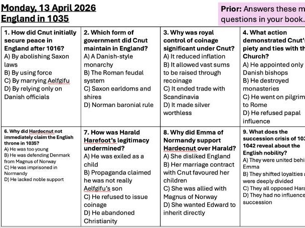 OCR A Level History Y102 | Anglo-Saxon & Norman England | Lesson 2: England in 1035