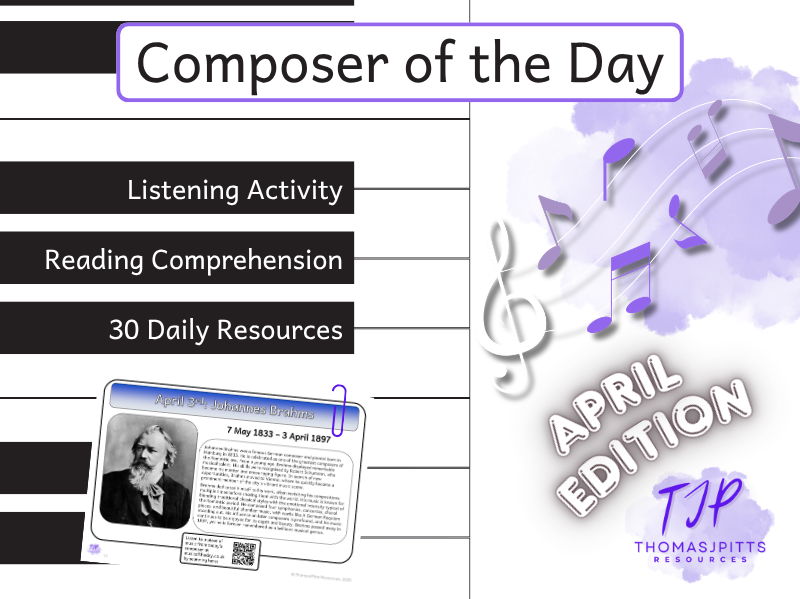 April Music Reading Comprehension | 30 KS2 & KS3 Composer Activities with Answers
