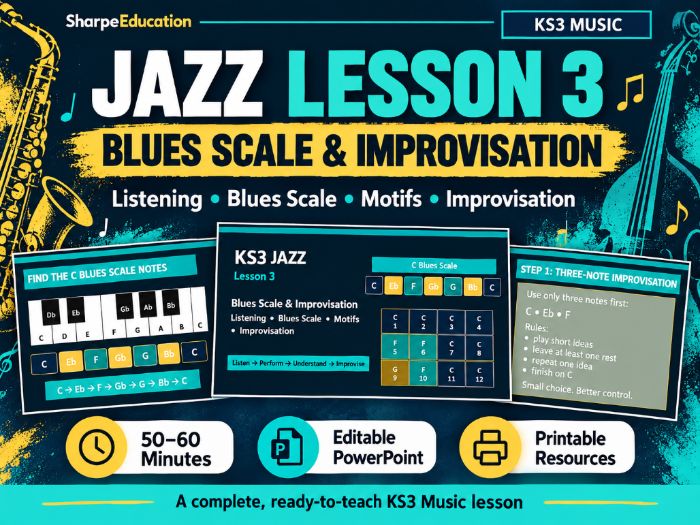 Jazz Lesson 3 | Blues Scale & Improvisation | Motifs, 12-Bar Blues & Performance | KS3