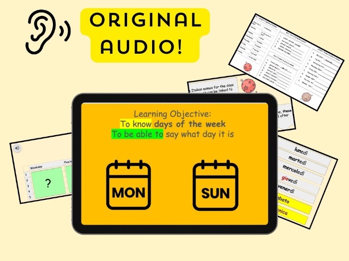 Year 7 Italian days of the week/ giorni della settimana LESSON 6 with LISTENING & WORKSHEET