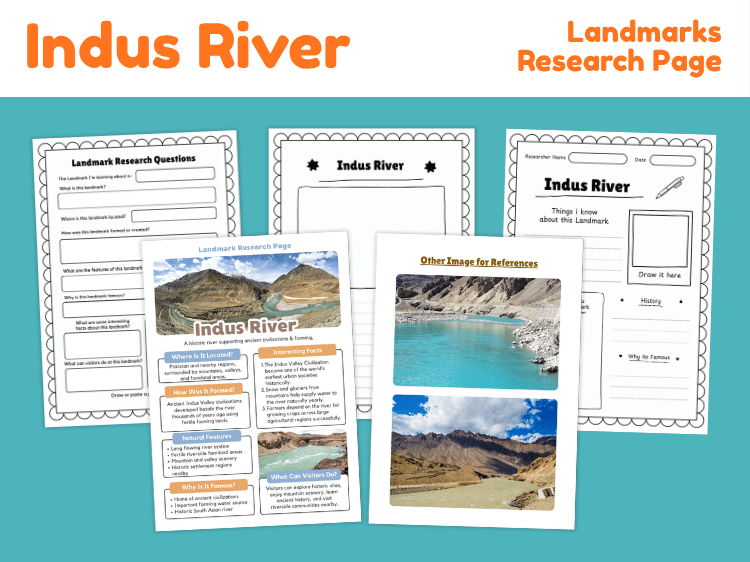 Indus River Research Project | Geography & Landmark Worksheets