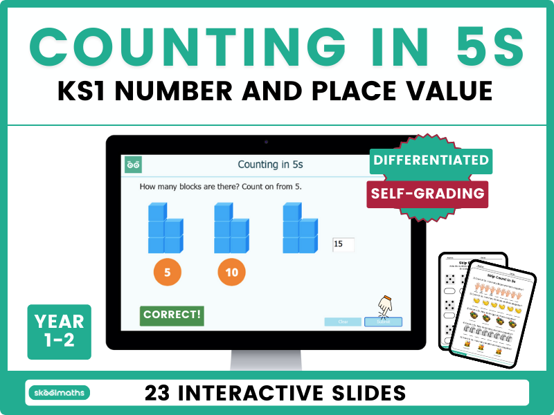Counting in 5s - Year 1 Interactive Digital Maths Lesson with Self-Marking Activities
