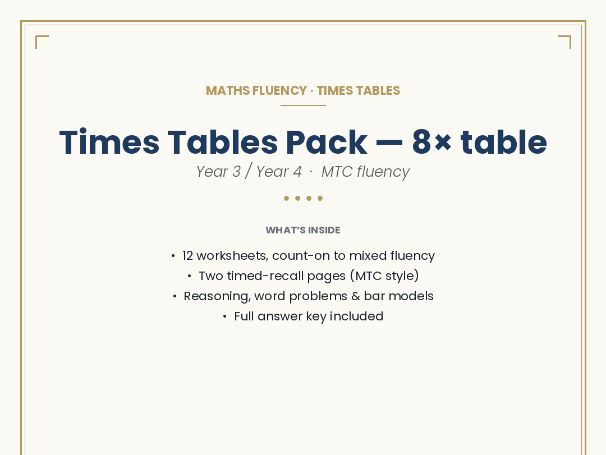 Times Tables Pack — 8× table