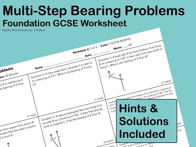 GCSE Maths Worksheet: Multi-Step Bearing Problems - Foundation Tier