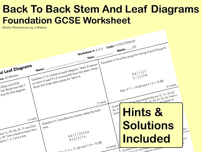 GCSE Maths Worksheet: Back To Back Stem And Leaf Diagrams - Foundation Tier