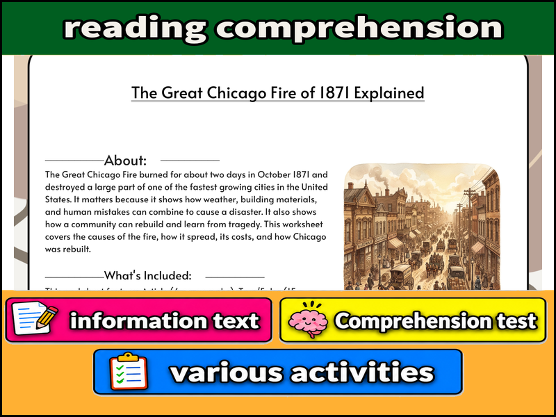 The Great Chicago Fire of 1871 Explained  & Comprehension Test