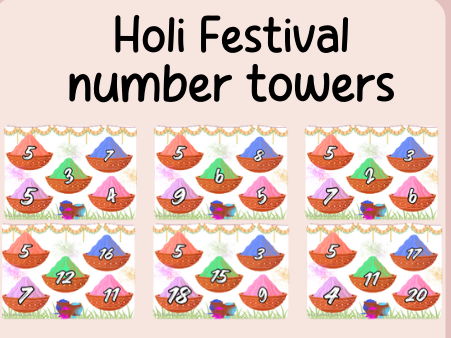 Holi Festival- number towers within 20- continuous provision- Year 1- EYFS