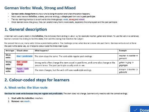 German verbs - A visual guide to verb types and tense formation of simple tenses