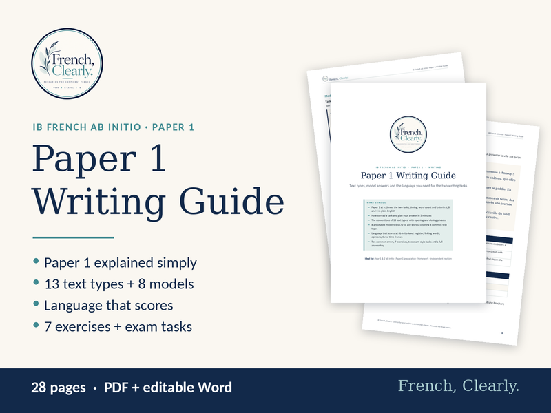 IB French ab initio Paper 1 Writing Guide – Text Types, Model Answers & Exam Practice