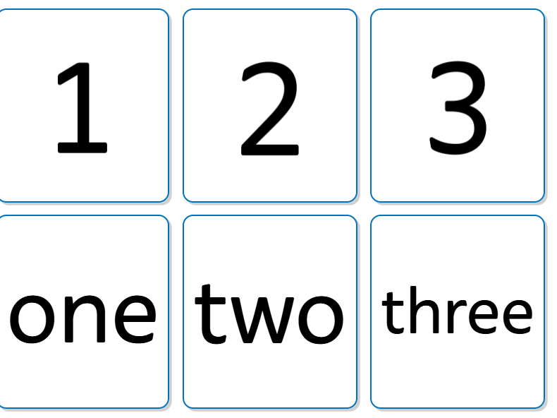 Numerals to 10 as words