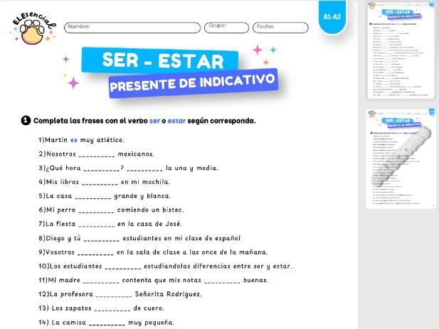 Spanish Verbs SER vs. ESTAR Worksheet (Present Tense)