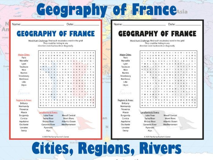 Geography of France Word Search | Cities, Regions, Rivers, and Landforms