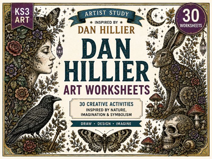Dan Hillier Art Worksheets | 30 KS3 Artist Study Activities | Surrealism, Nature & Symbolism