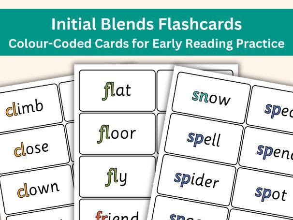 Initial Blends Flashcards – 123 Printable Phonics Word Cards (Colour-Coded)
