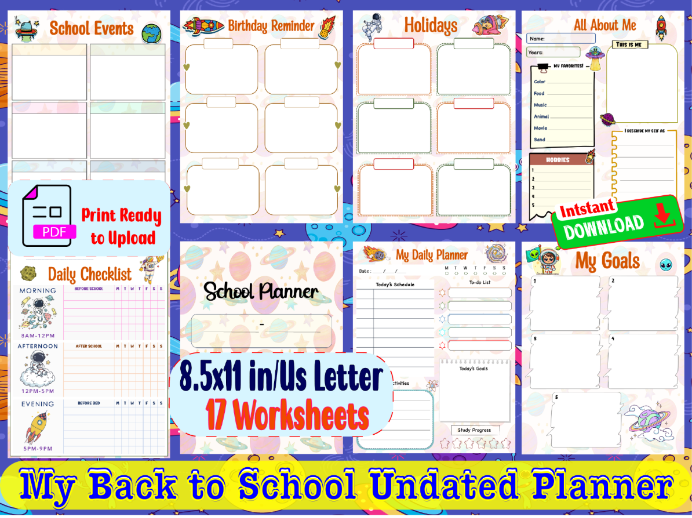 My Back to School Undated Planner-Space Theme-