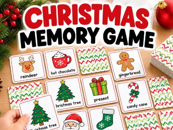 Christmas Vocabulary Memory Game | Printable Christmas Matching Cards for Kids