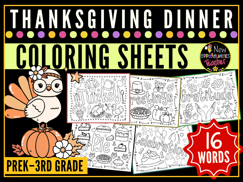 Thanksgiving Dinner Words Coloring Sheets